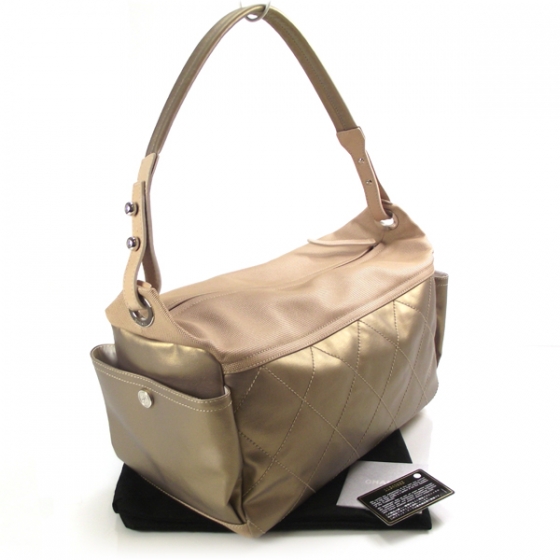♦CHANEL♦Paris-Biarritz Hobo Chanel Black Quilted Coated Canvas Paris Biarritz Large