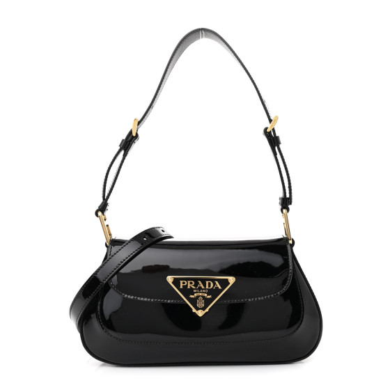 PRADA Vernice Triangle Logo Flap Adjustable Strap Shoulder