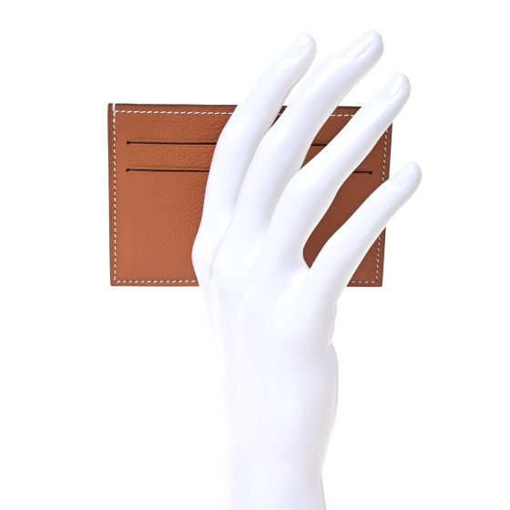 HERMES Evercolor Citizen Twill Card Case Gold Bleu De France