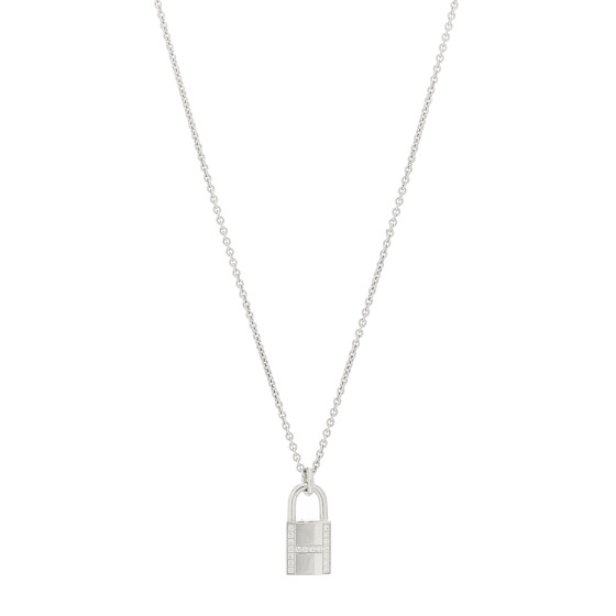 HERMES 18K White Gold Diamond Amulettes Cadenas Pendant