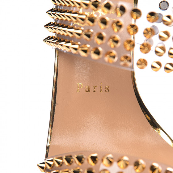 Christian Louboutin パンプス 茶 2118425Y0010 CHRISTIAN LOUBOUTIN Specchio PVC Spikes Only 85 Slide