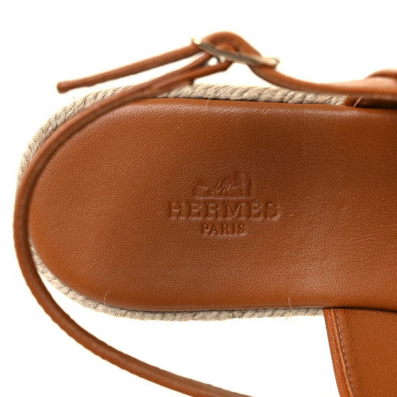 HERMES Goatskin Eloise Espadrille Sandals 38 Beige Doré