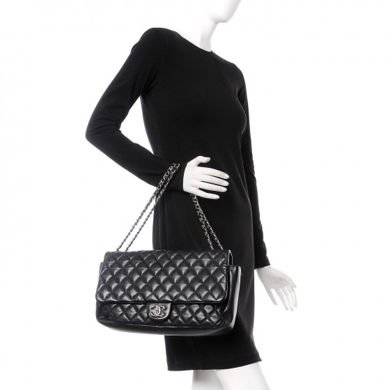CHANEL Lambskin Jumbo Coco Rain Flap Black 299014 | FASHIONPHILE
