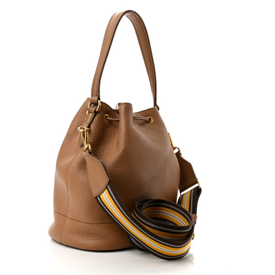 PRADA Vitello Daino Drawstring Bucket Beige 1171772