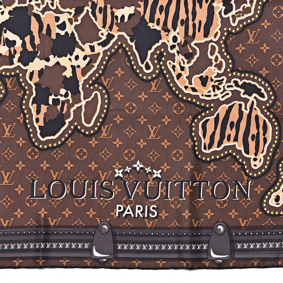 スカーフ LOUIS VUITTON LV World Square LOUIS VUITTON Silk Monogram LV World Square Scarf Brown