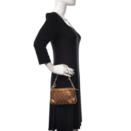 GUCCI Metallic Guccissima Heart Chain Pochette Bronze 470840