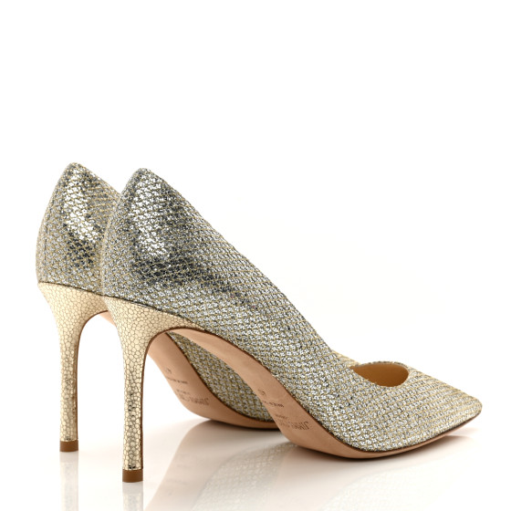 【JIMMY CHOO】Romy85 Champagne 37 参考価格12万 Champagne Coarse Glitter Fabric Pointy Toe Pump| ROMY 85