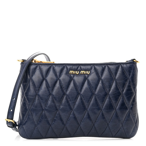 miu miu バッグ MIU MIU Vitello Shine Trapu Zip Crossbody Bag Navy 1482147