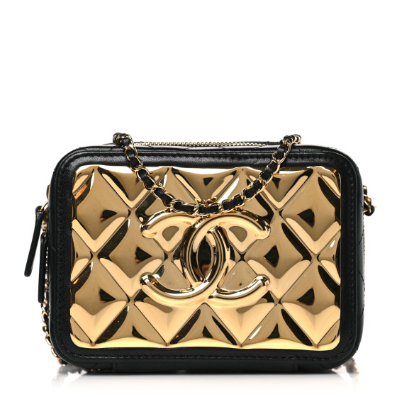 CHANEL ★ Mini Lambskin Golden Plate Vanity Black Chanel Mini Vanity Top Handle Case Black Lambskin Brushed