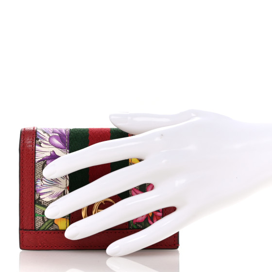 GUCCI GG Supreme Monogram Flora Web Ophidia Card Case Red