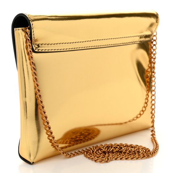 VERSACE Patent Metallic La Medusa Pouch On Chain Gold