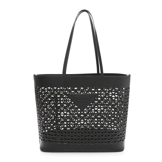 バッグ PRADA Black Perforated Leather Tote Bag PRADA City Calfskin Perforated Triangle Tote Black 1667728