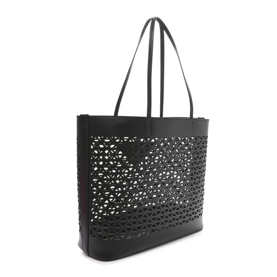 バッグ PRADA Black Perforated Leather Tote Bag PRADA City Calfskin Perforated Triangle Tote Black 1667728