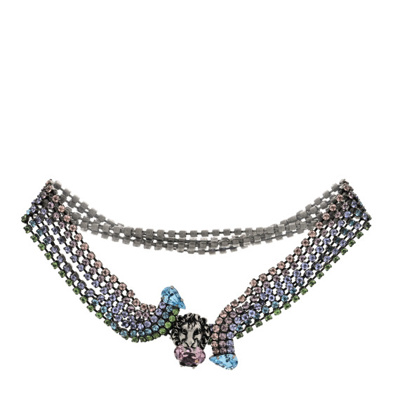 ちぃ GUCCI Metal Crystal Lion Head Choker Necklace Multicolor