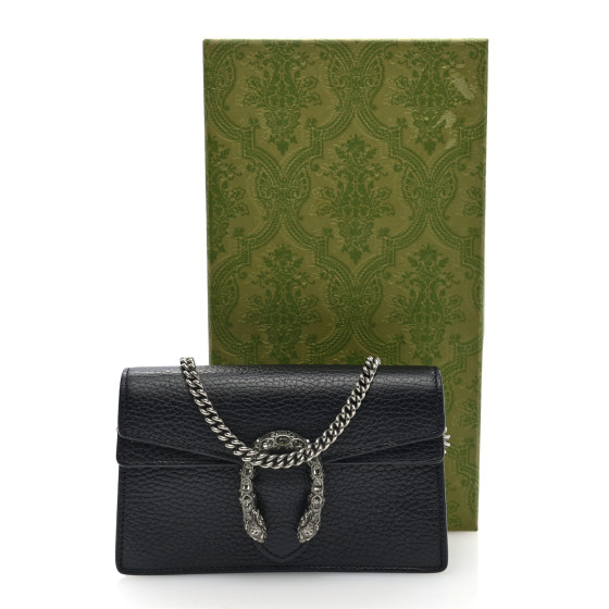 GUCCI Calfskin Super Mini Dionysus Shoulder Bag Black