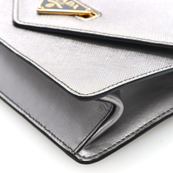 PRADA Saffiano Soft Calfskin Metal Triangle Logo Envelope