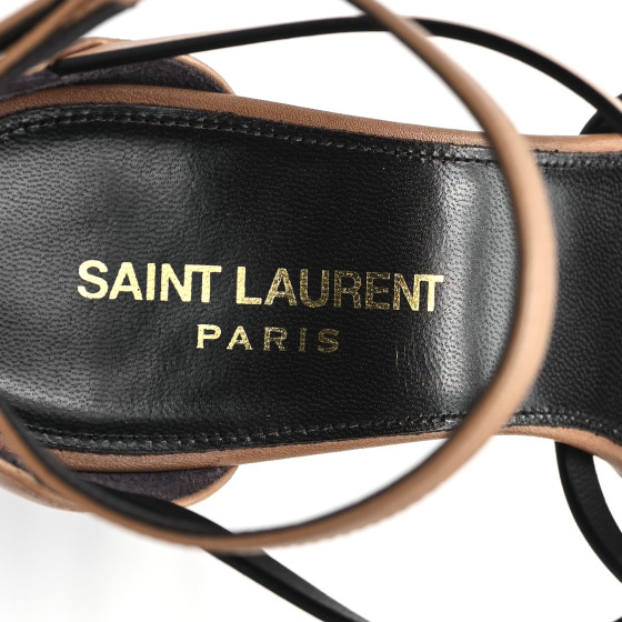 SAINT LAURENT Calfskin Cassandra 100 Sandals 38 Gold Brown