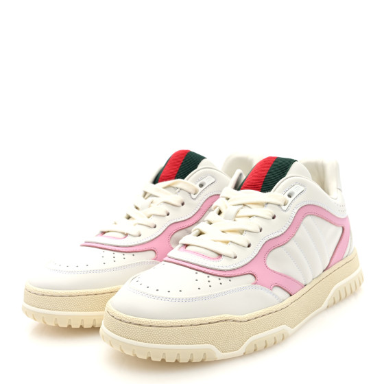 GUCCI Calfskin Womens Re-Web Sneakers 39.5 White Pink