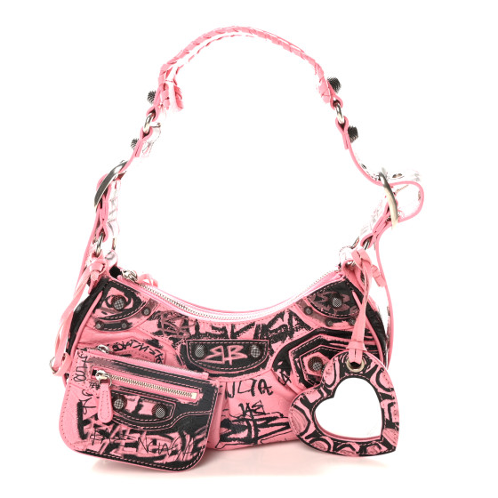 【バレンシアガ】セール!LE CAGOLE グラフィティ PINK BALENCIAGA Agneau Arena Graffiti Le Cagole Shoulder Bag XS