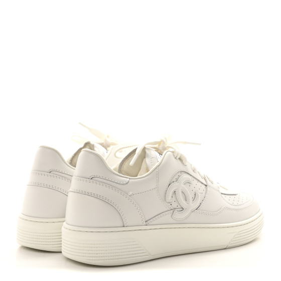 CHANEL Calfskin Womens CC Sneakers 39.5 White 1666414