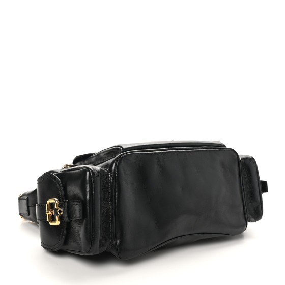 CHLOE Shiny Calfskin Medium Double Carrry Camera Bag Black
