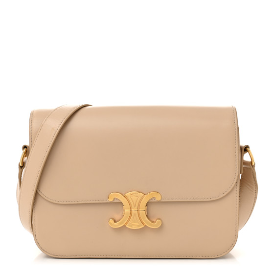 CELINE Shiny Calfskin Medium Triomphe Nude