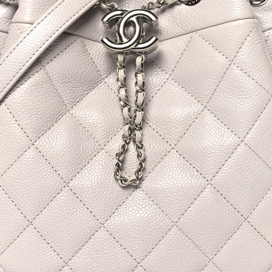 Sサイズ／Drawstring chain bag／Light gray CHANEL Lambskin Quilted CC Dweller Drawstring Bucket Bag