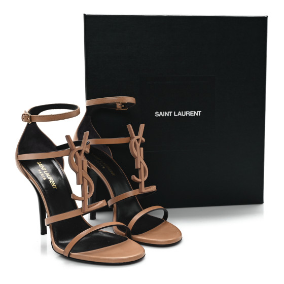 SAINT LAURENT Calfskin Cassandra 100 Sandals 38 Gold Brown