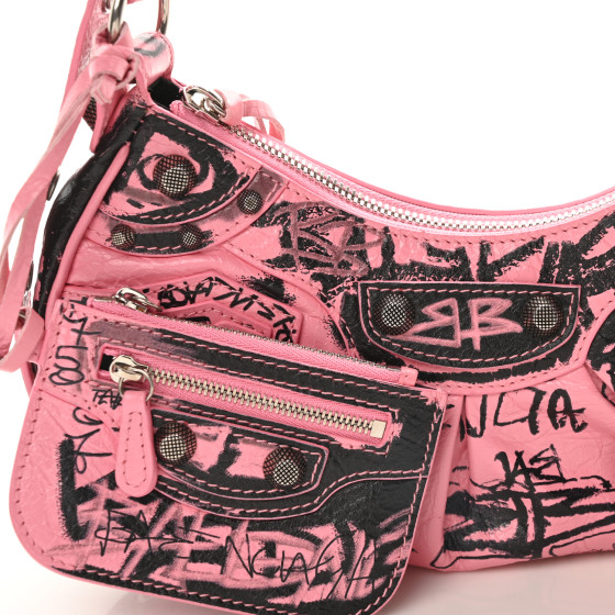 【バレンシアガ】セール！LE CAGOLE グラフィティ PINK BALENCIAGA Agneau Arena Graffiti Le Cagole Shoulder Bag XS