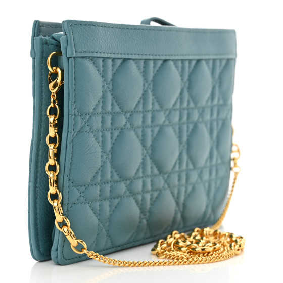 CHRISTIAN DIOR Calfskin Cannage Caro Zipped Pouch With Chain