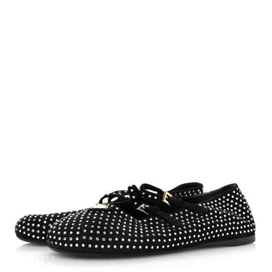 PRADA Suede Crystal Ballerina Flats 39 Black 1672475