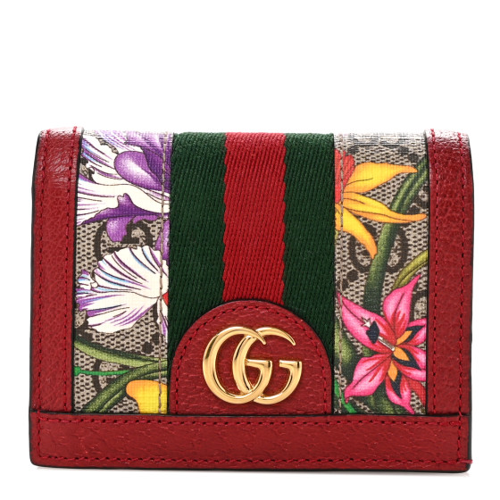 Gucci★素敵!Red Ophidia Flora Card Case Wallet GUCCI GG Supreme Monogram Flora Web Ophidia Card Case Red