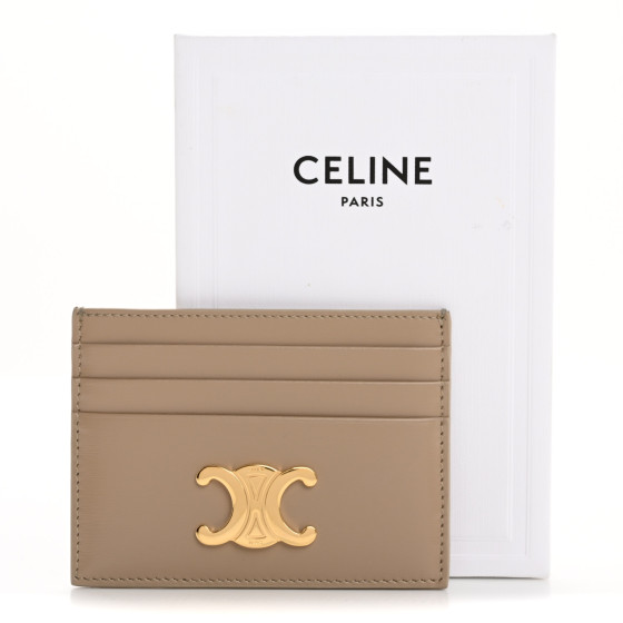 CELINE Shiny Calfskin Triomphe Card Holder Taupe 1669297