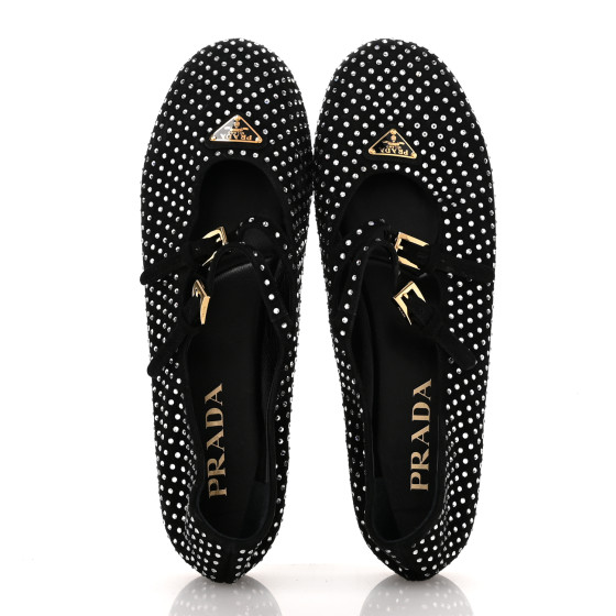 PRADA Suede Crystal Ballerina Flats 39 Black 1672475
