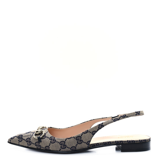 GUCCI Monogram Horsebit Womens Slingback Ballet Flat 39.5