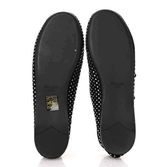 PRADA Suede Crystal Ballerina Flats 39 Black 1672475