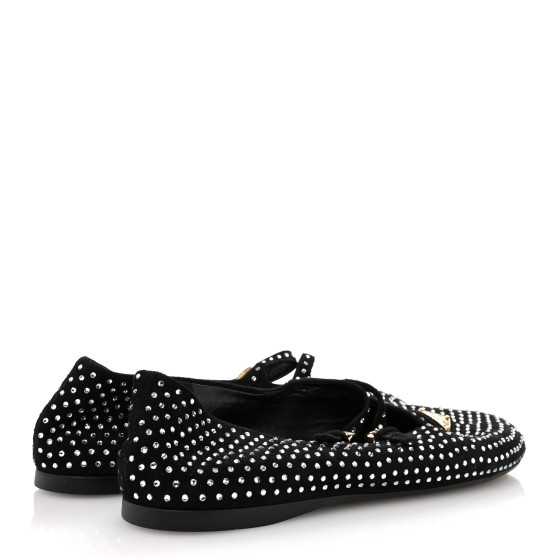 PRADA Suede Crystal Ballerina Flats 39 Black 1672475