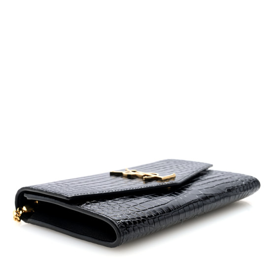 長財布 SAINT LAURENT UPTOWN LEATHER WALLET ON CHAIN Uptown croc-effect leather wallet on chain in black - Saint