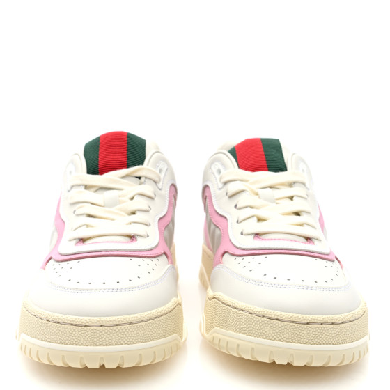 GUCCI Calfskin Womens Re-Web Sneakers 39.5 White Pink