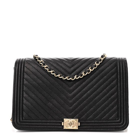 ショルダーバッグ・ポシェット × ヴィンテージ(中古) Chanel Caviar Chevron WOC Mini Crossbody Bag A80287 CHANEL Caviar Chevron Quilted Boy Wallet On Chain WOC Black