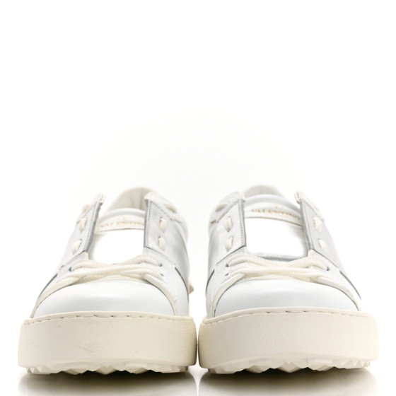 VALENTINO GARAVANI Calfskin Rockstud Open Sneakers 40 White
