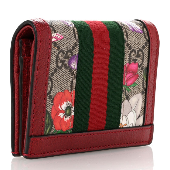 Gucci★素敵！Red Ophidia Flora Card Case Wallet GUCCI GG Supreme Monogram Flora Web Ophidia Card Case Red