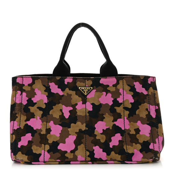 PRADA Canapa Camouflage Tote Pink Brown 1664972 | FASHIONPHILE