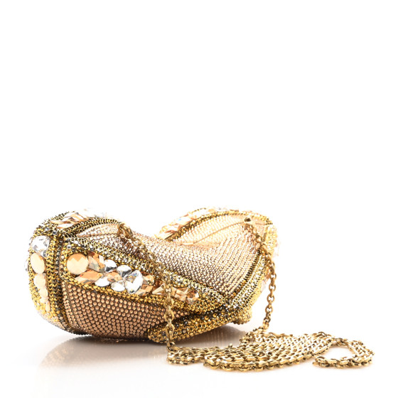 JUDITH LEIBER Crystal Sunglass Minaudiere Clutch Gold Silver