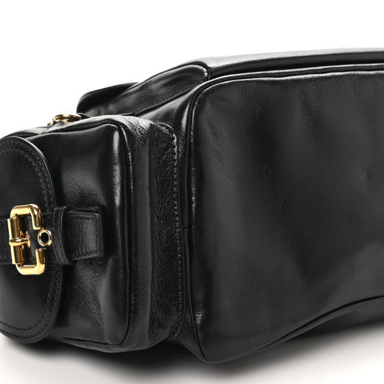 CHLOE Shiny Calfskin Medium Double Carrry Camera Bag Black
