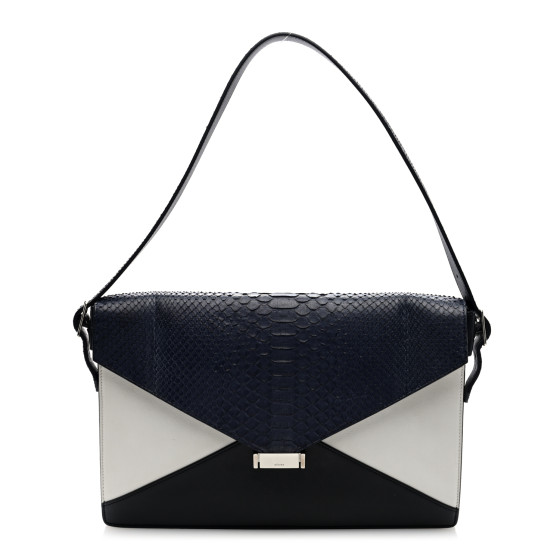 CELINE Snakeskin Calfskin Tri-Color Diamond Shoulder Bag Black White Navy