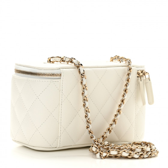CHANEL ★ Chanel Chain and Charm Vanity Case White Chanel Vanity Case White New - Vintage Lux