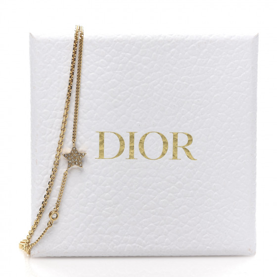 CHRISTIAN DIOR Metal Crystal Petit CD Double Necklace Gold