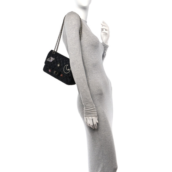CHANEL Aged Calfskin Space Charms 2.55 Reissue 225 Flap Black