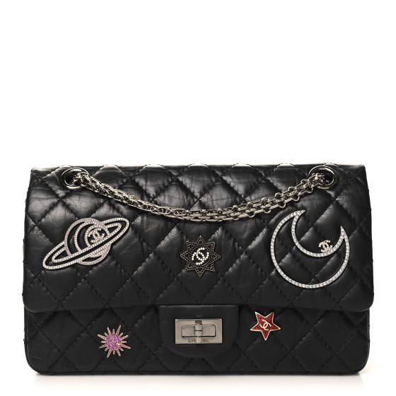 CHANEL Aged Calfskin Space Charms 2.55 Reissue 225 Flap Black